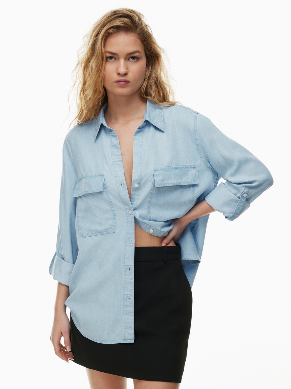 Aritzia Babaton Utility Denim Shirt Light Blue Relaxed Denim Button-Down